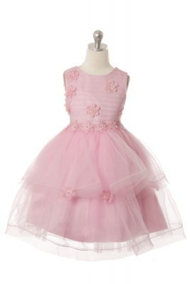 Girls Dress Style 1043 - Sleeveless Dress with Flower Applique in Choice of Color